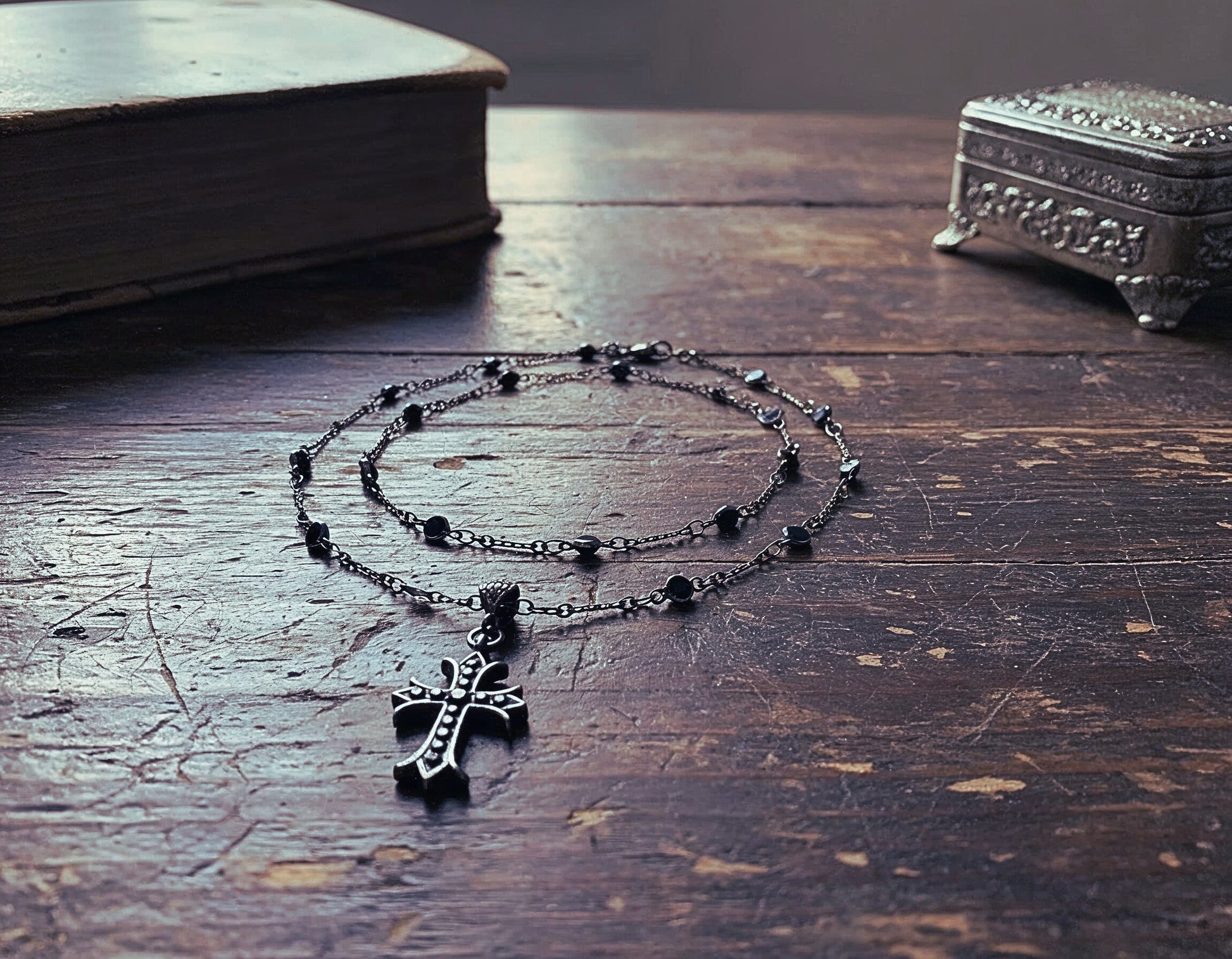 Dark Gothic Black Cross Necklace