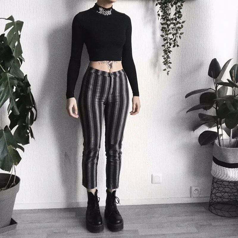 Gothic Printed Neck Long Sleeve Crop Top