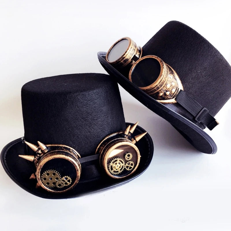 Vintage Steampunk Top Hat Gear Glasses