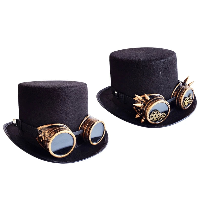 Vintage Steampunk Top Hat Gear Glasses
