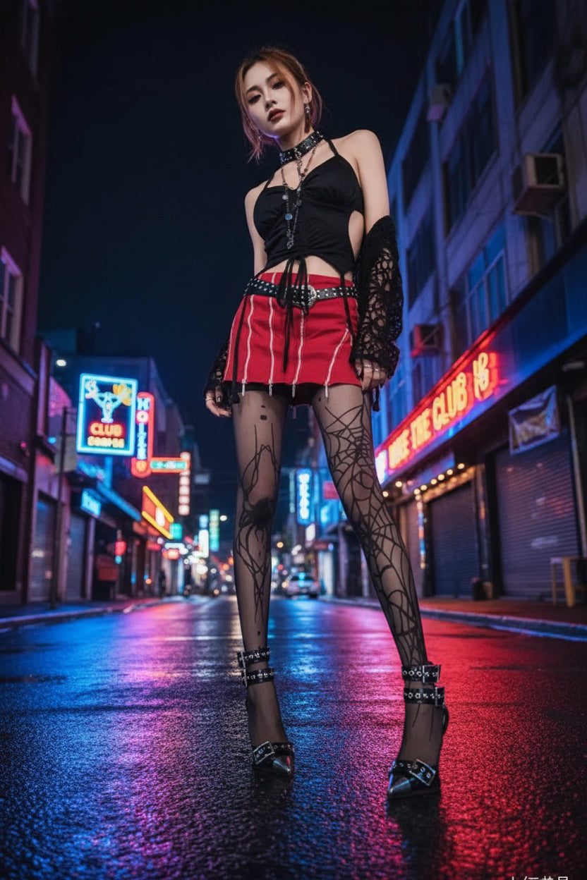 Neo-Gothic Spider Web Tights for Women