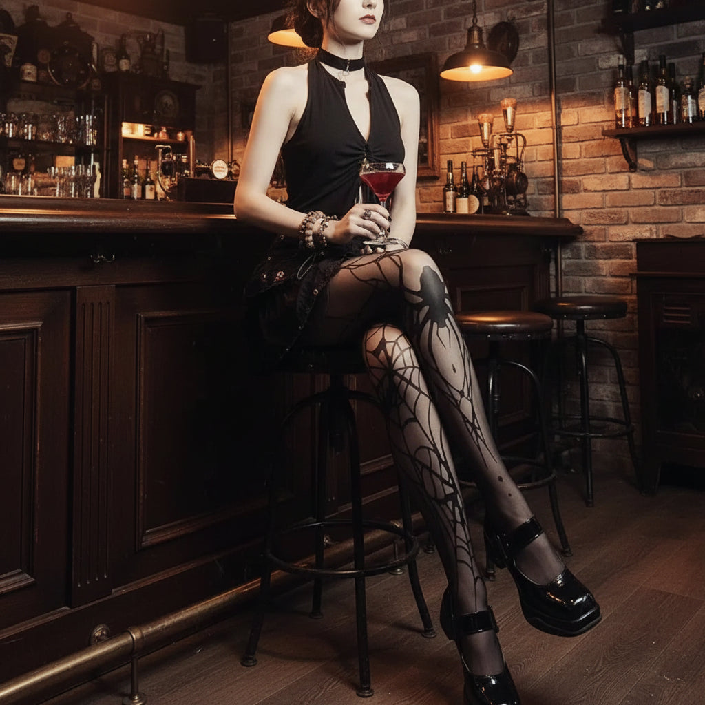 Neo-Gothic Spider Web Tights for Women
