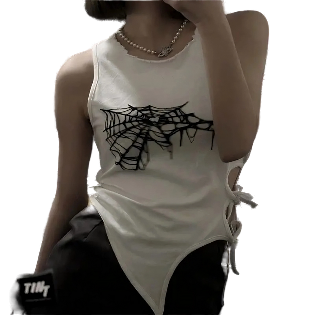 Sommerliches Tanktop mit Spinnennetz-Print, Punk