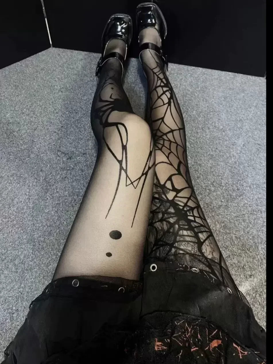 Neo-Gothic Spider Web Tights for Women