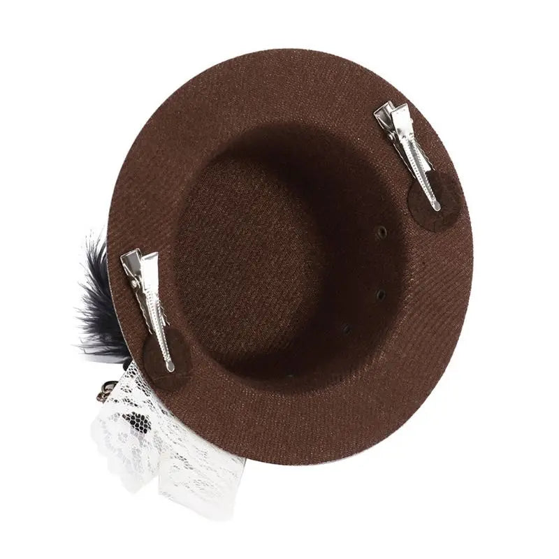 Vintage Mini Top Hat Steampunk with Gears & Feather