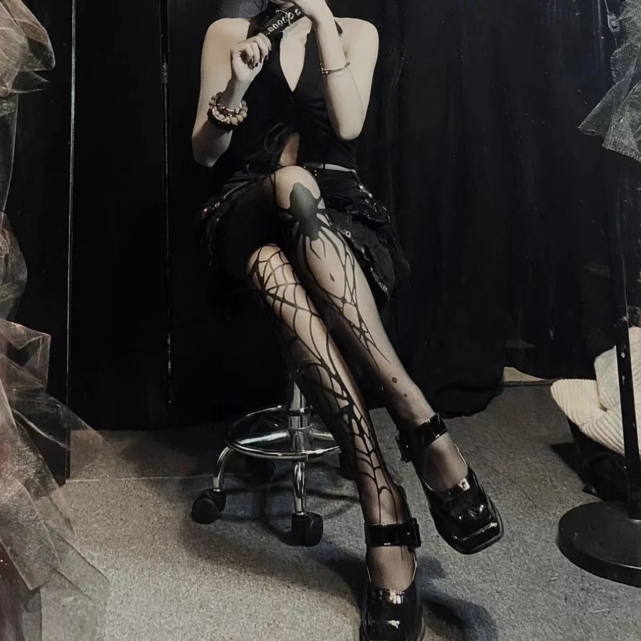 Gothic Vintage Dark Spider Web Stockings