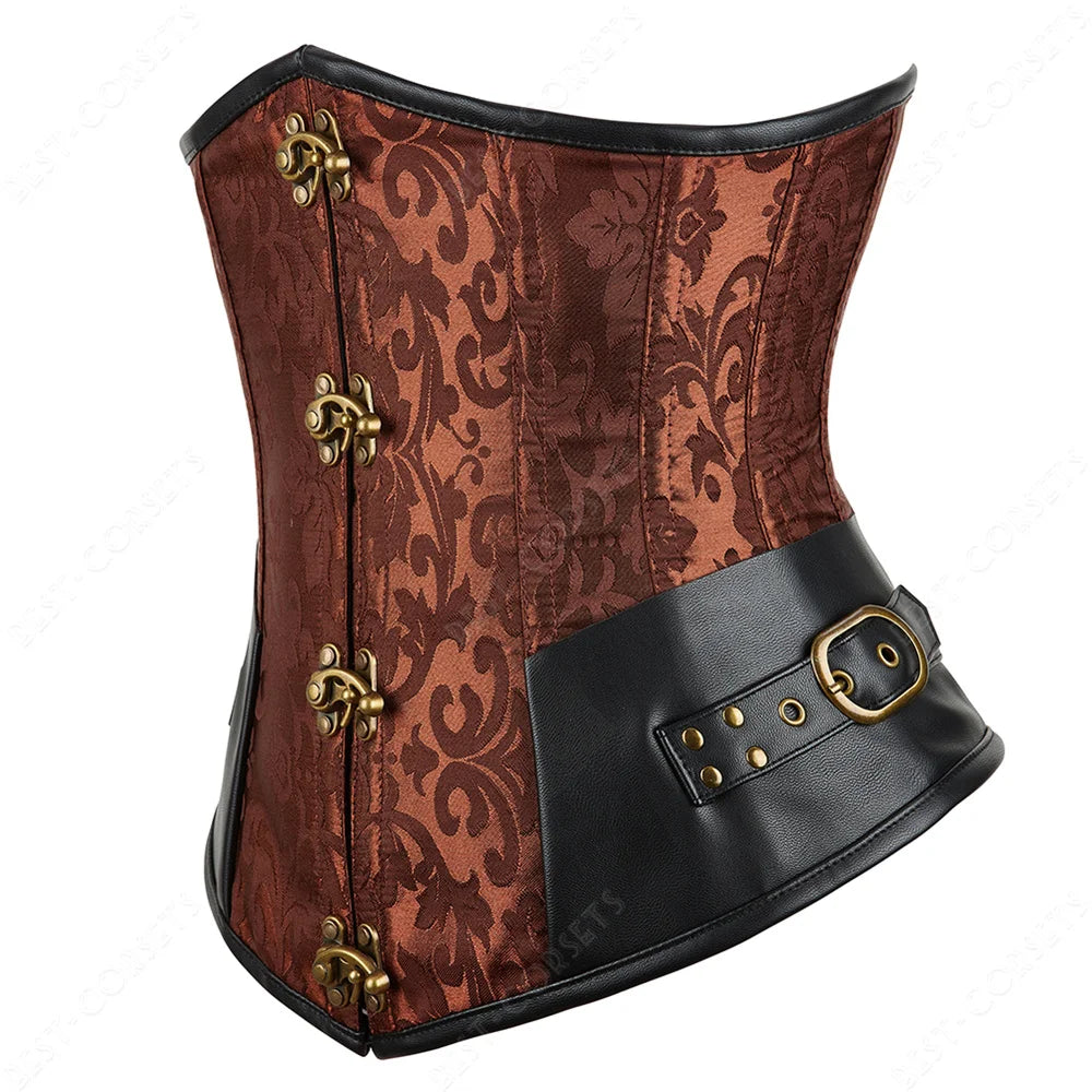 Brown Corset Women Steampunk Faux Leather