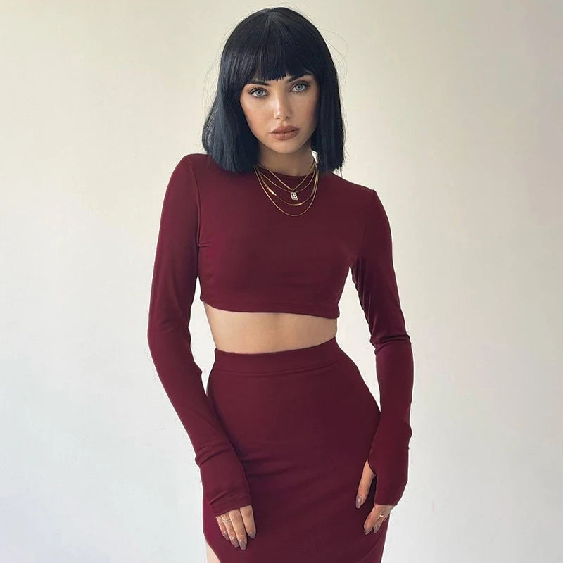 Long Sleeve Beautiful Crop Top & Half Skirt
