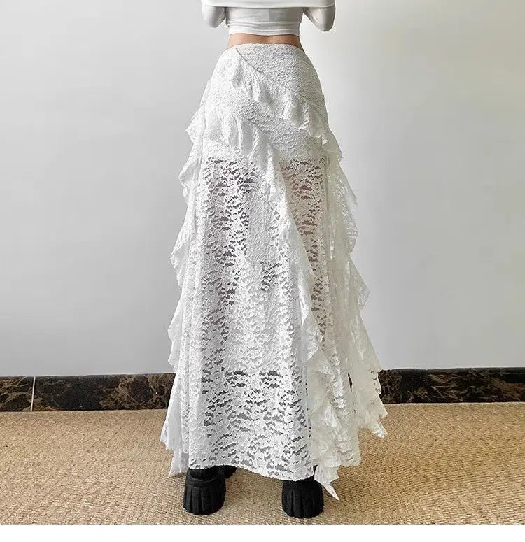 High Waist Lace Ruffles Skirts for Women