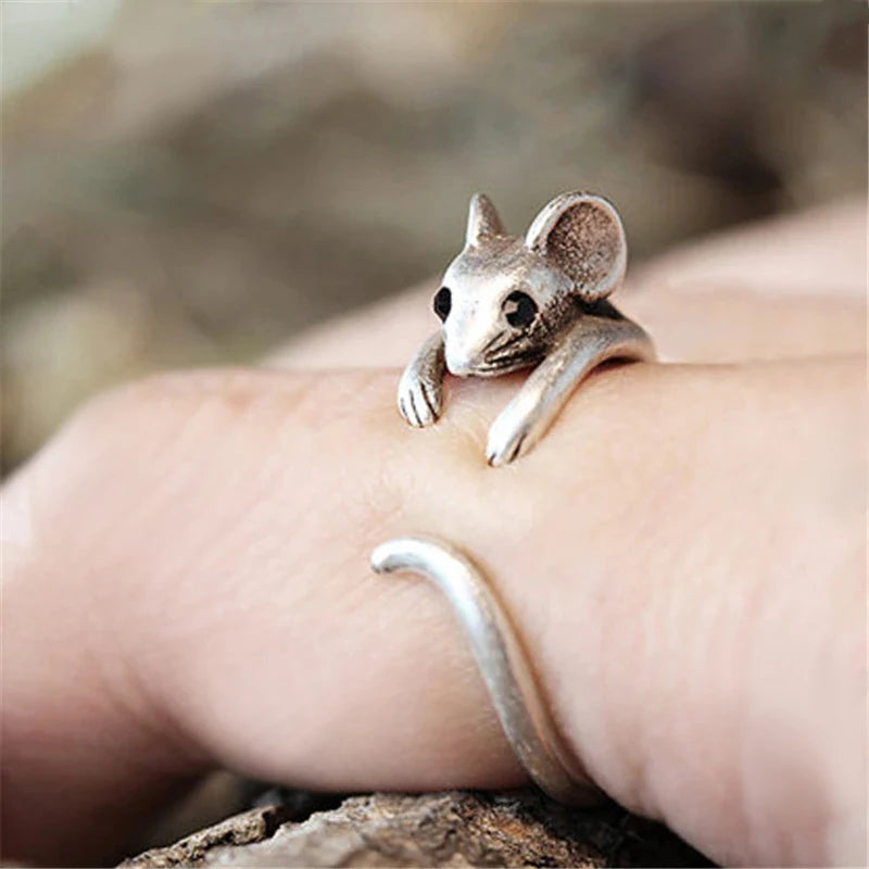 Vintage Silver Unisex Mouse Ring