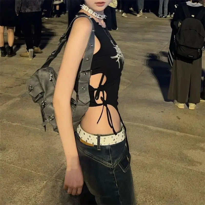 Sommerliches Tanktop mit Spinnennetz-Print, Punk