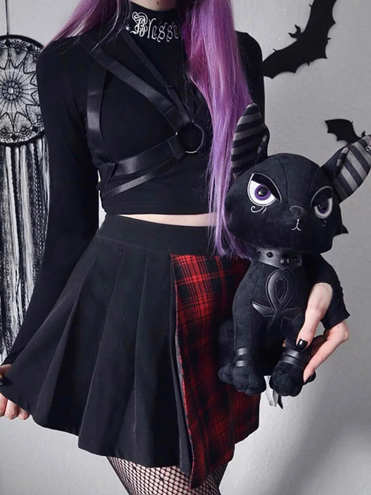 Gothic Printed Neck Long Sleeve Crop Top