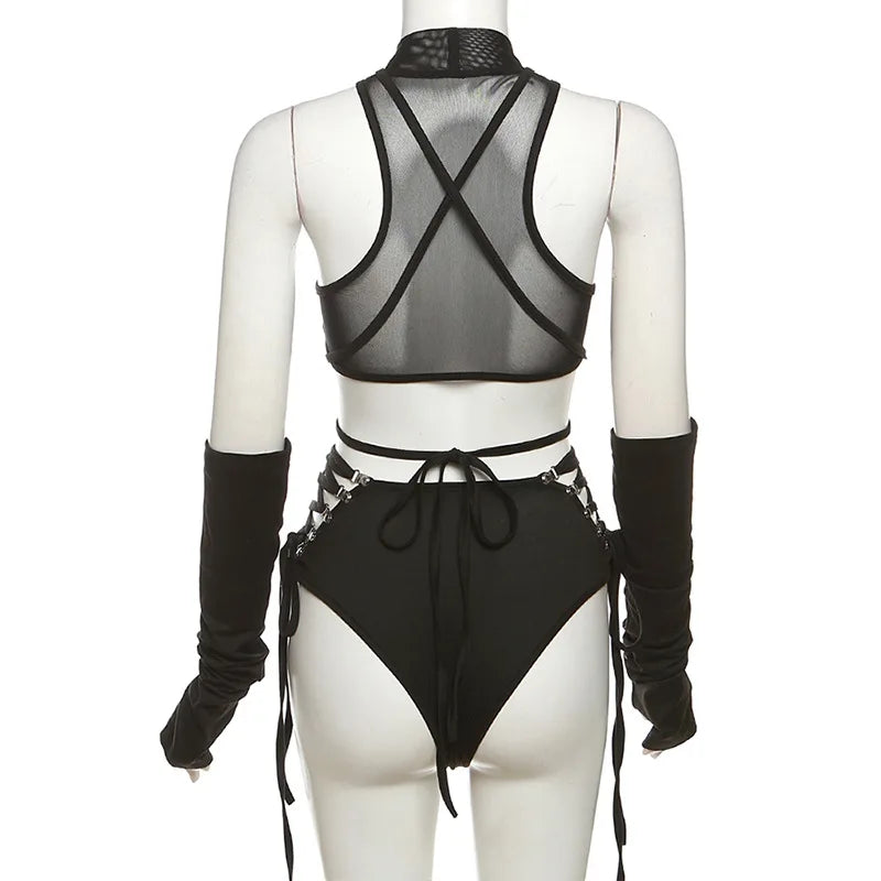 Dark Gothic Cyberpunk Bandage Bodysuit