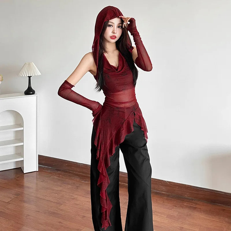 Y2K Gothic Punk Irregular Hem Top