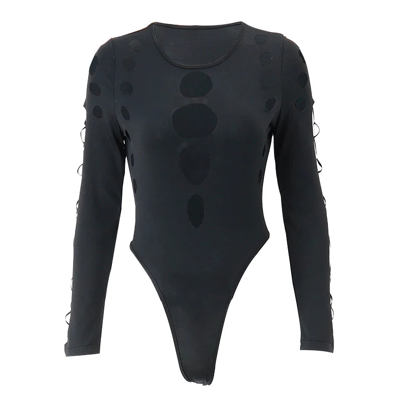 Gothic Punk Dot Hollow Out Bodysuit