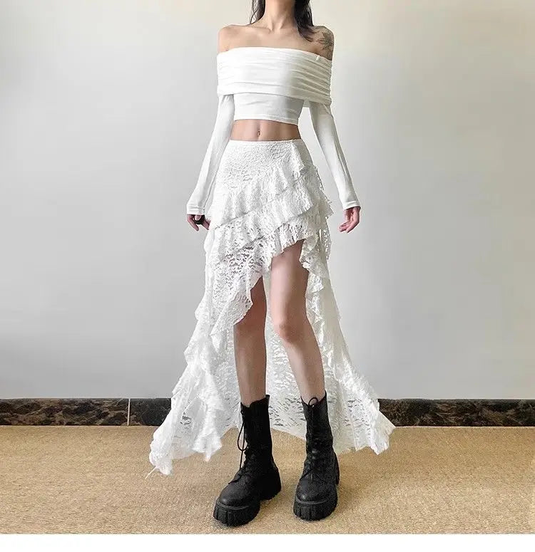 High Waist Lace Ruffles Skirts for Women