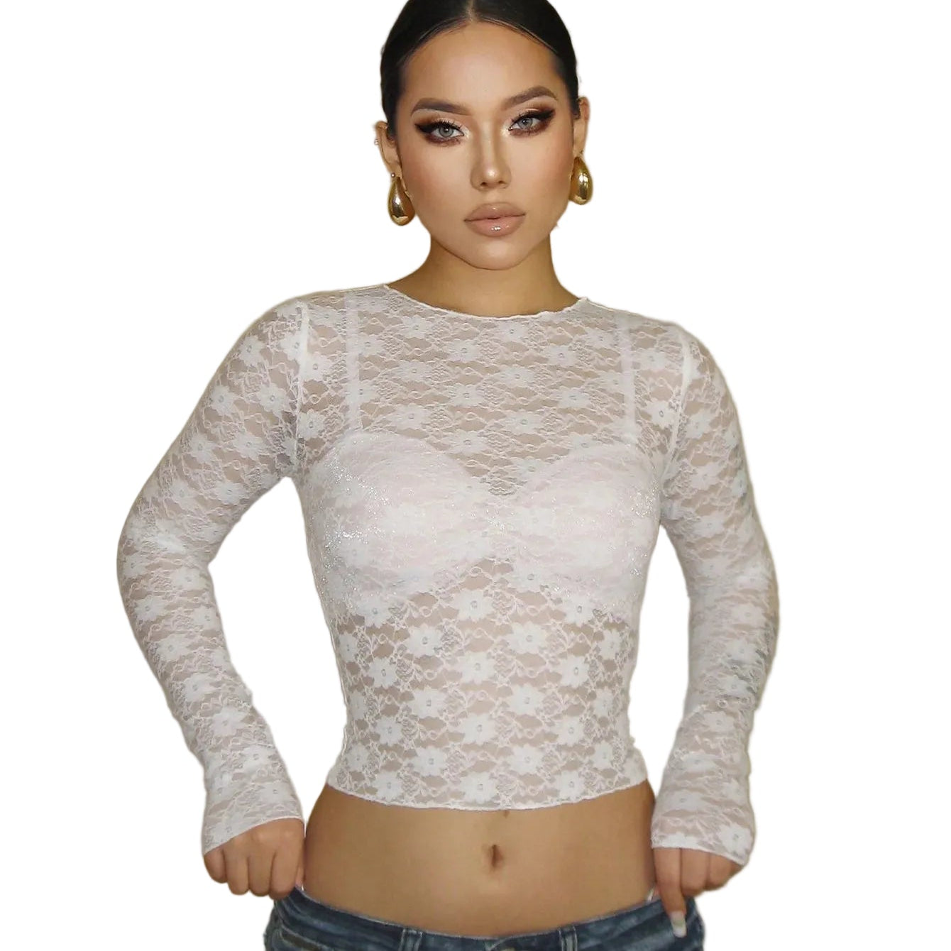 Gothic Neo-Gothic Punk Vintage Vintage` Lace Shirt Long Sleeve See Through