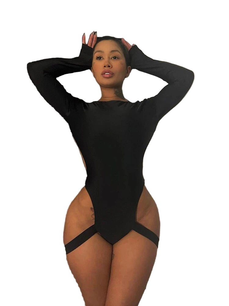 Backless Bodysuit Long-Sleeve Clubwear