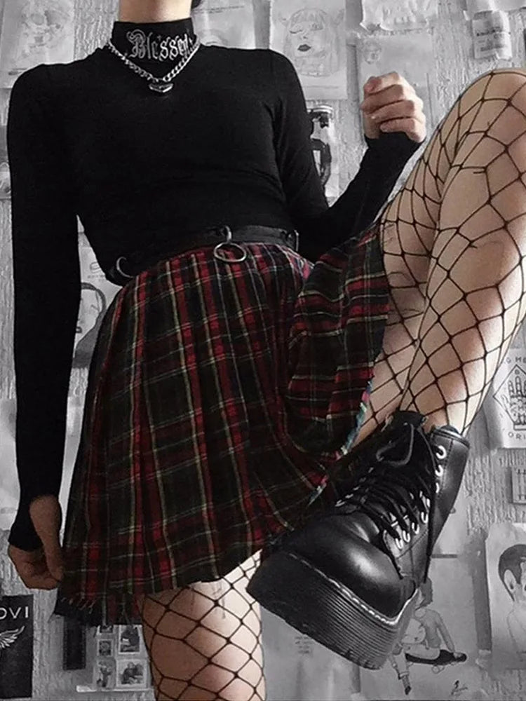 Gothic Printed Neck Long Sleeve Crop Top