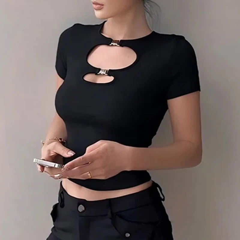 Fashion Crop Top Streetwear O-Neck T-shirt