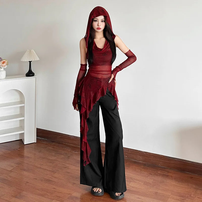 Y2K Gothic Punk Irregular Hem Top