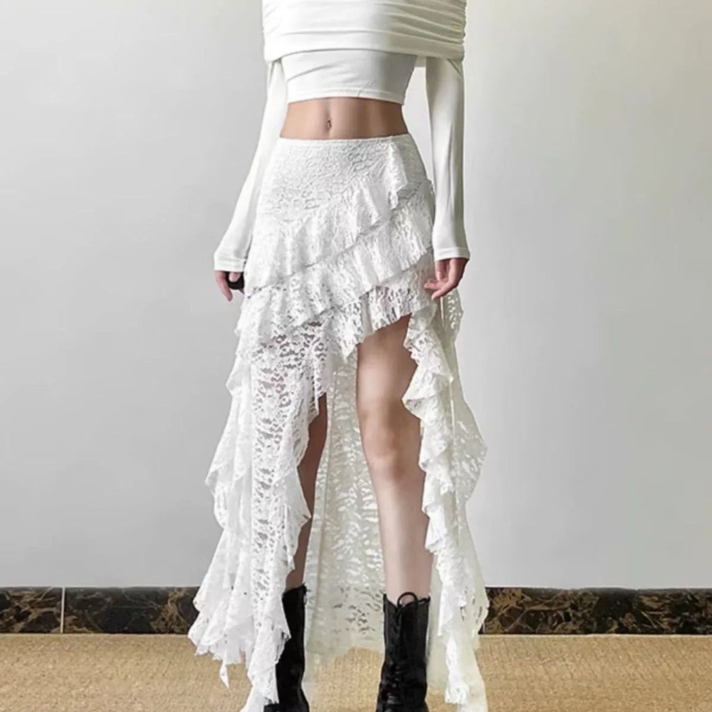 High Waist Lace Ruffles Skirts for Women