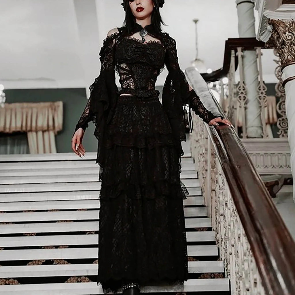 Gothic Lace Tank Top Flared Sleeve