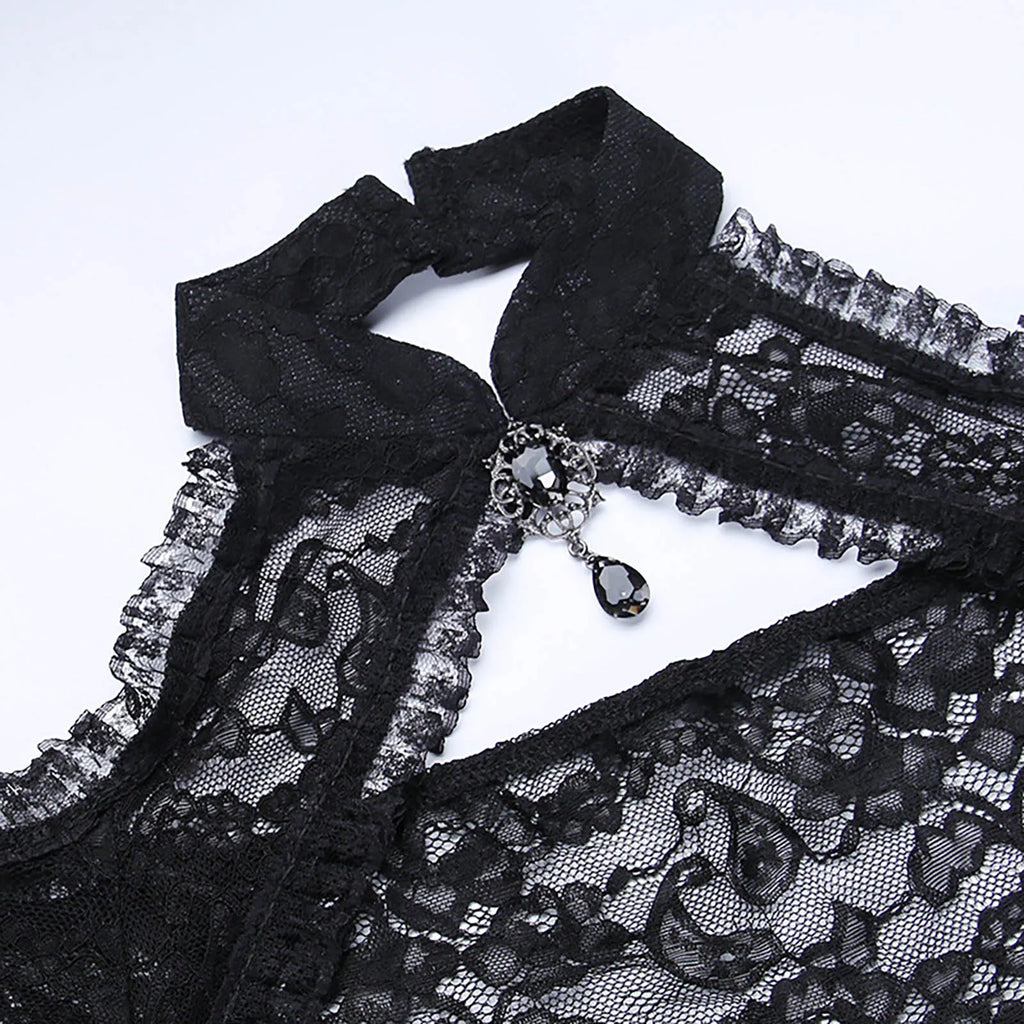 Gothic Lace Tank Top Flared Sleeve