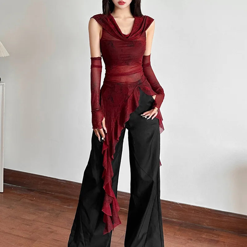 Y2K Gothic Punk Irregular Hem Top