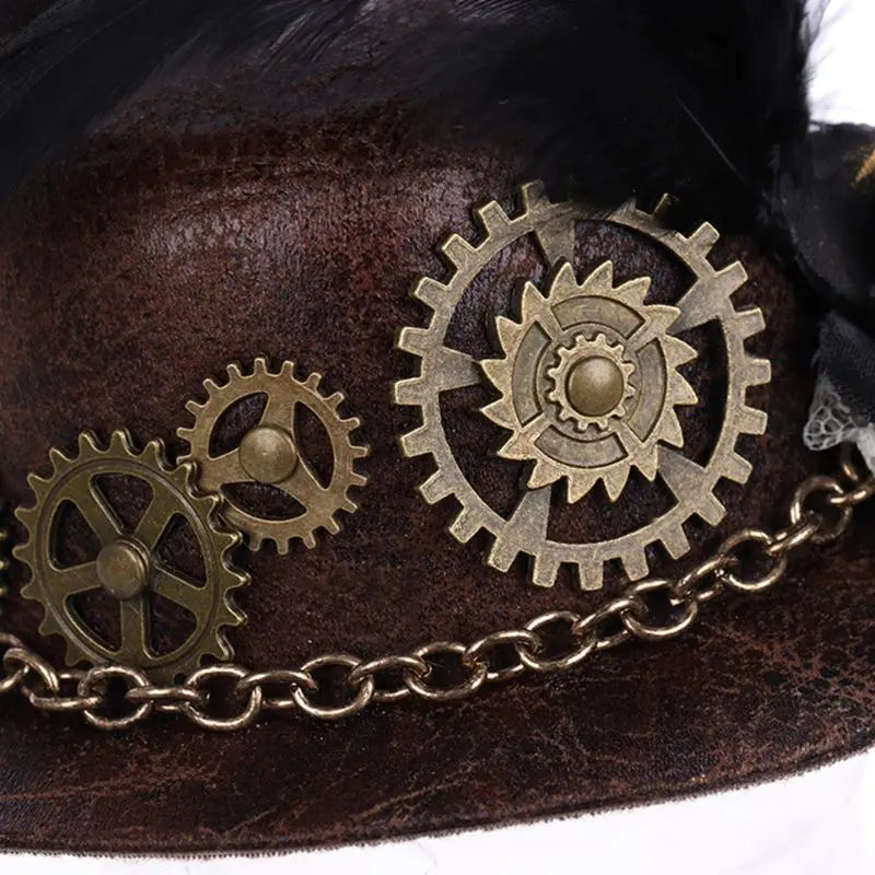 Vintage Mini Top Hat Steampunk with Gears & Feather