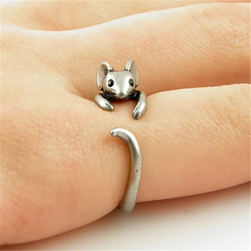 Vintage Silver Unisex Mouse Ring