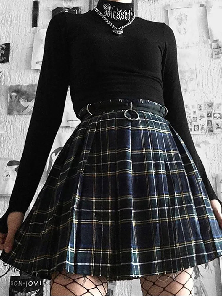 Gothic Printed Neck Long Sleeve Crop Top