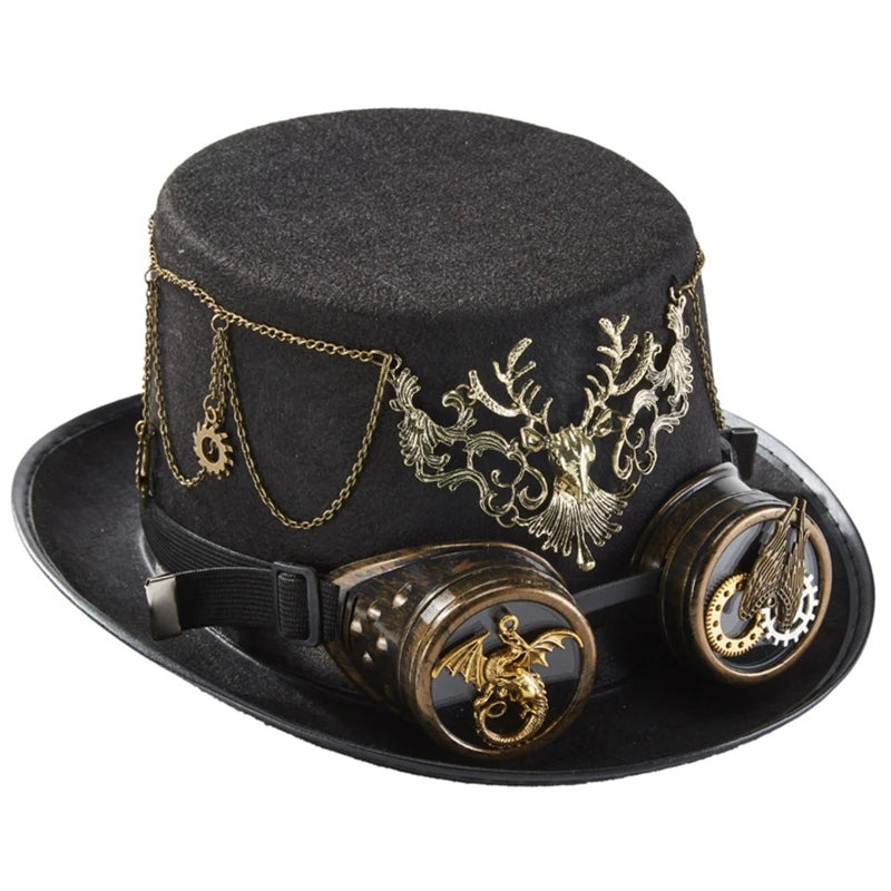 Vintage Steampunk Top Hat Gear Glasses