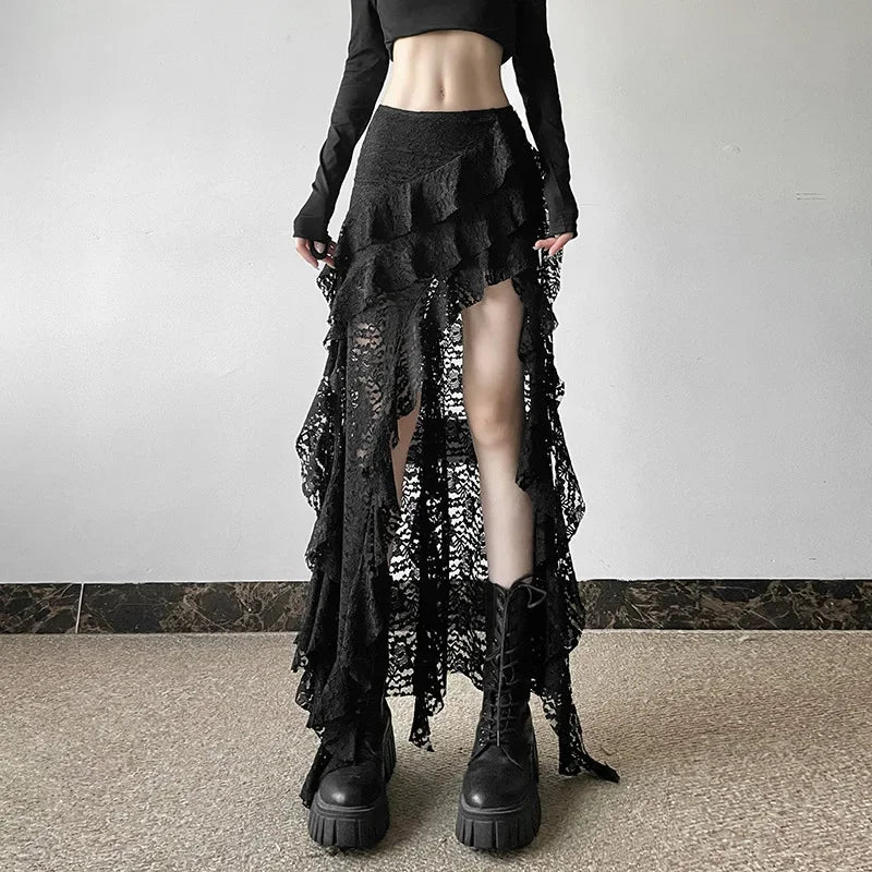 High Waist Lace Ruffles Skirts for Women