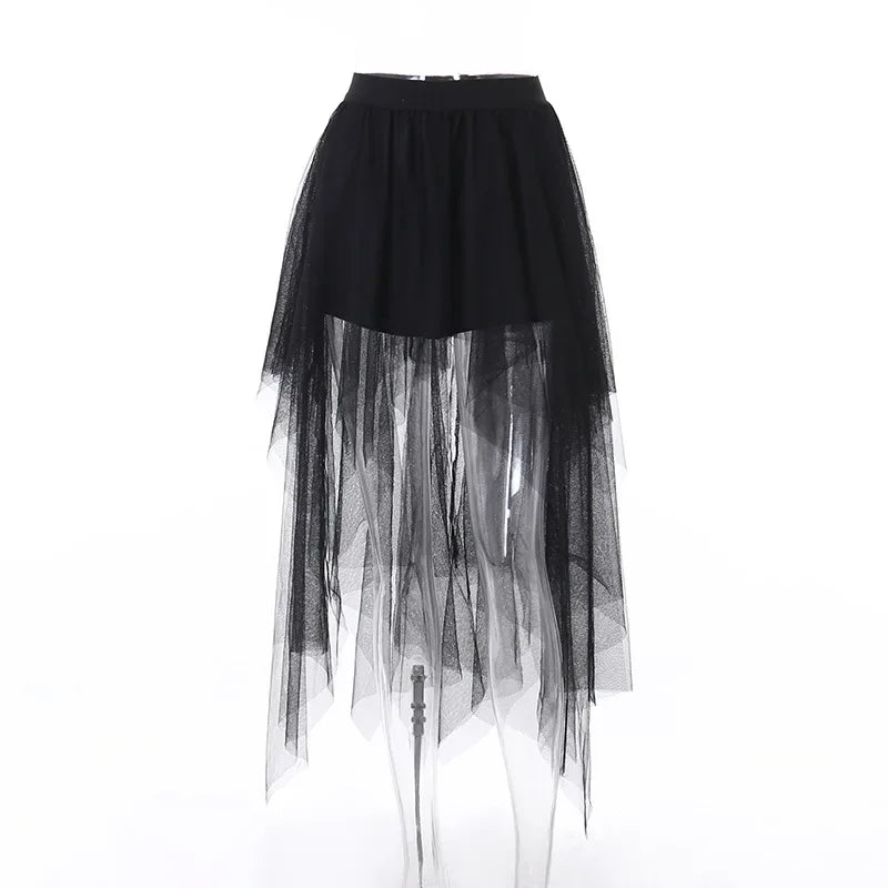 Casual Gothic Steampunk Asymmetric Lace Skirt