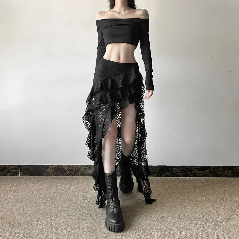 High Waist Lace Ruffles Skirts for Women