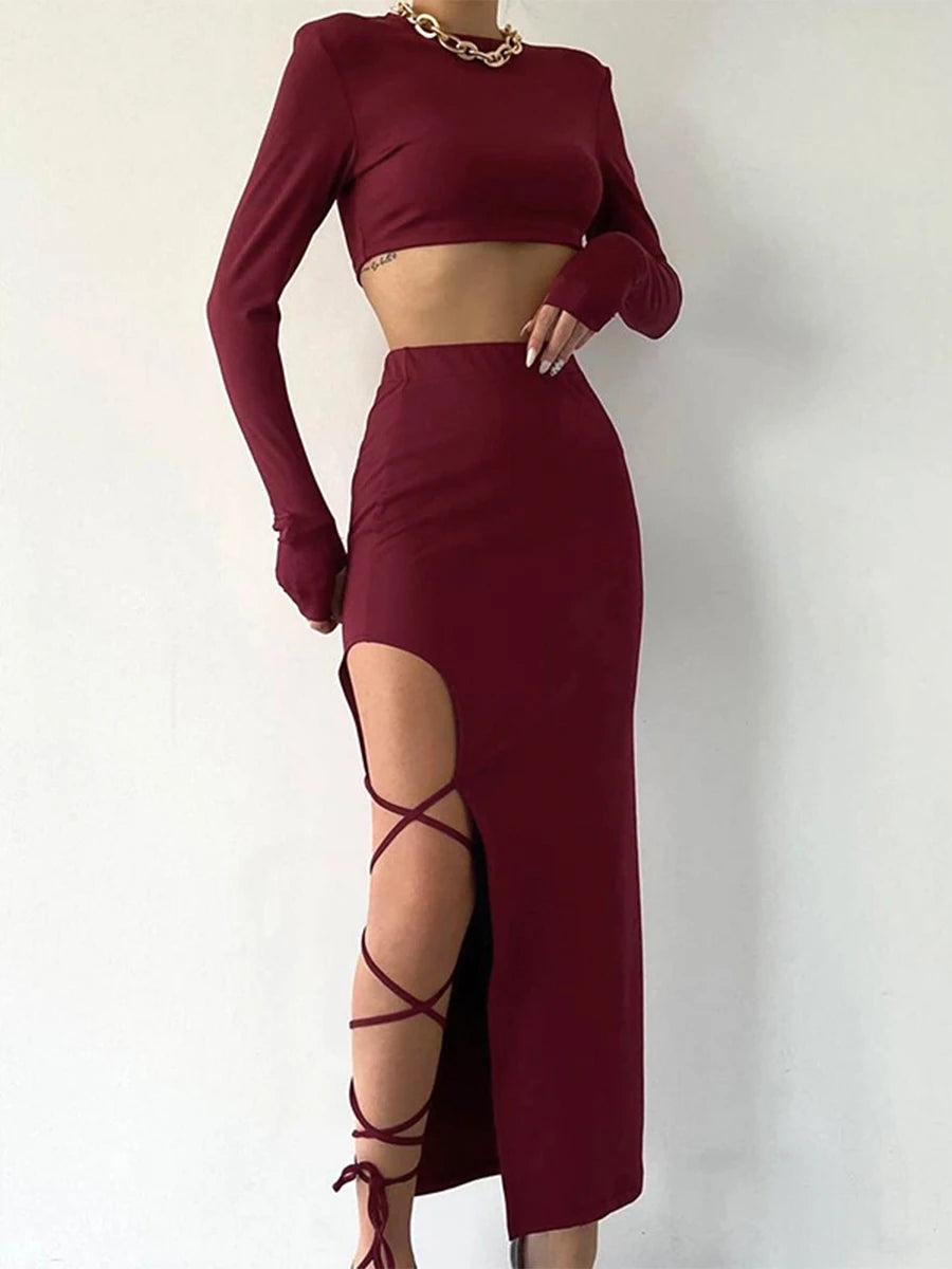 Long Sleeve Beautiful Crop Top & Half Skirt