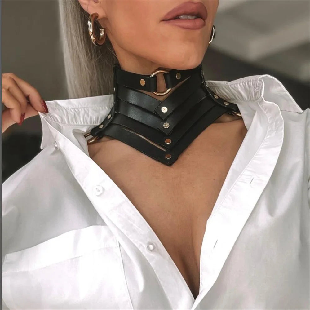 Trendy Gothic Leather Collar Necklace