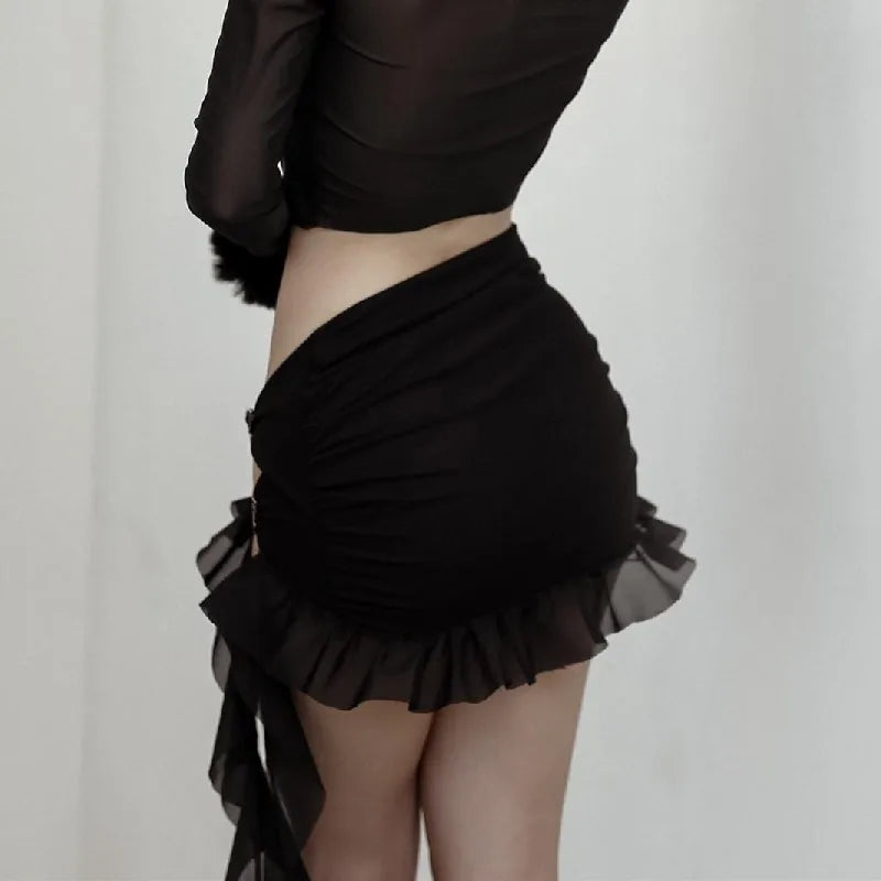 Black Hollow Night Club Ruffle Mini Dress