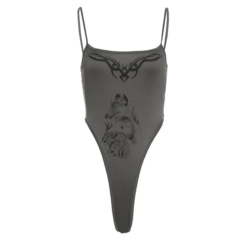 Grey Punk Styled Printed Tank Top