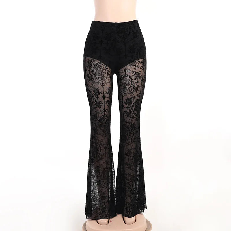 Goth Dark Vintage Lace Flare Pants