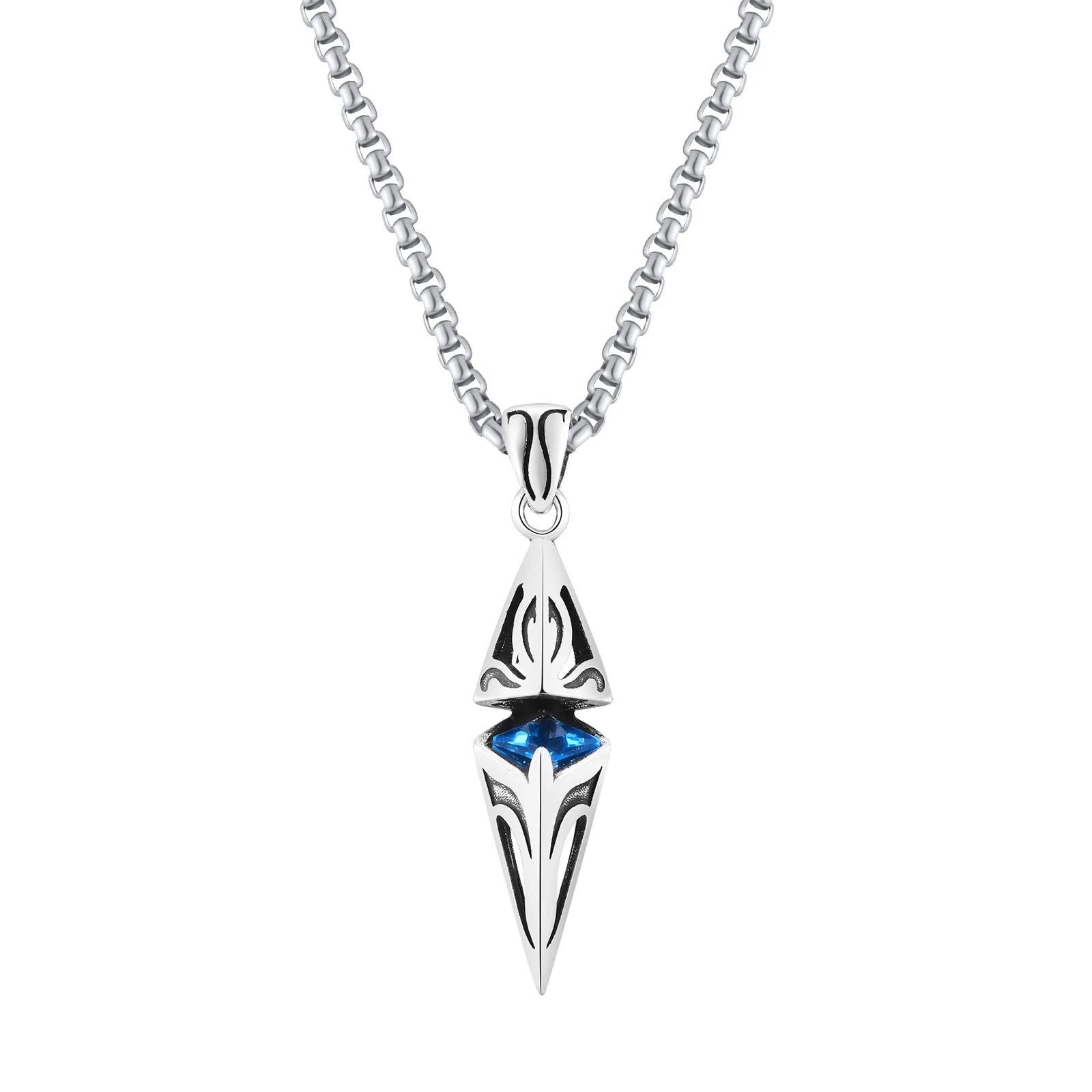 Stylish Unisex Blue Stone Stainless Steel Necklaces