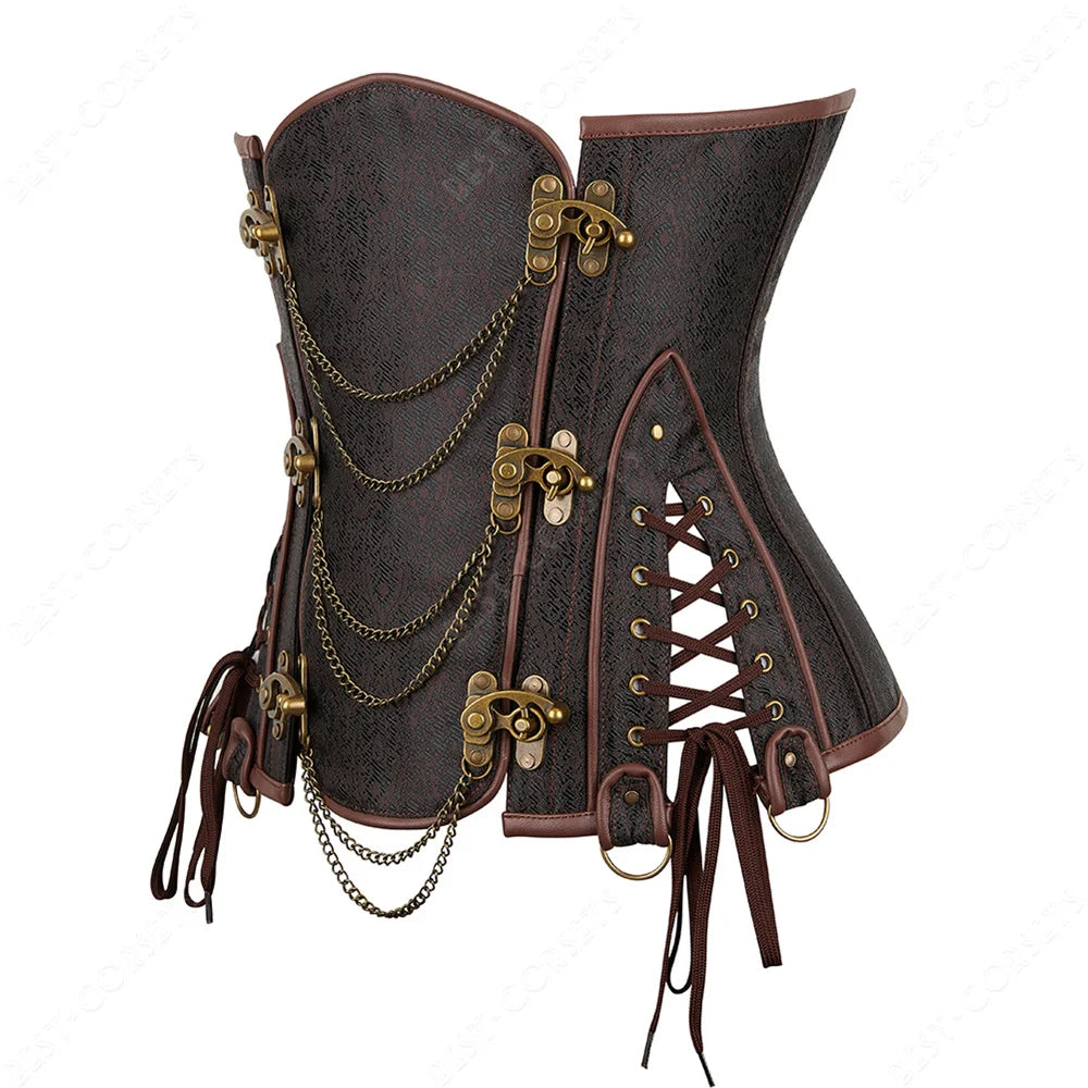 Brown Corset Women Steampunk Faux Leather