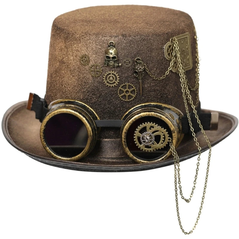 Vintage Steampunk Top Hat Gear Glasses