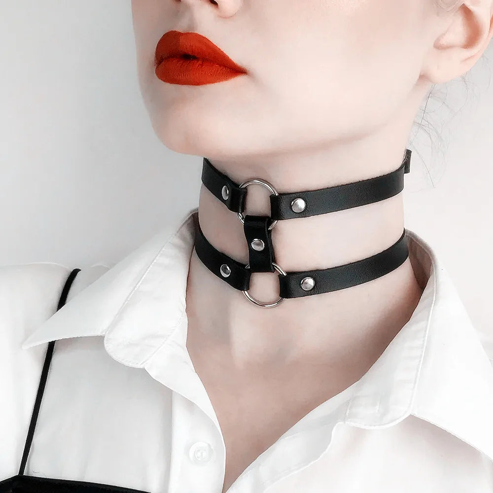 Modern Leather Spiked Choker Punk Collar