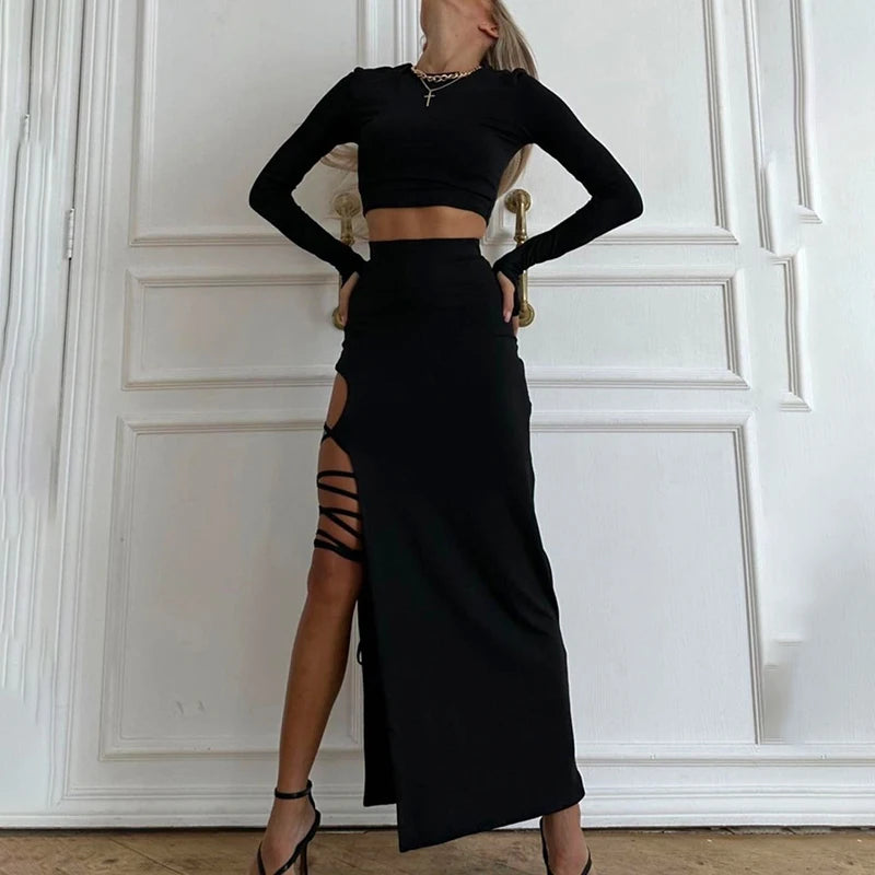 Long Sleeve Beautiful Crop Top & Half Skirt