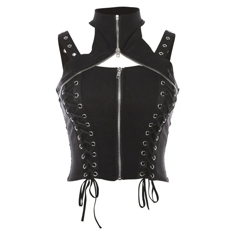 Y2K Inspired Dark Gothic Pirate Zipper Tank Top