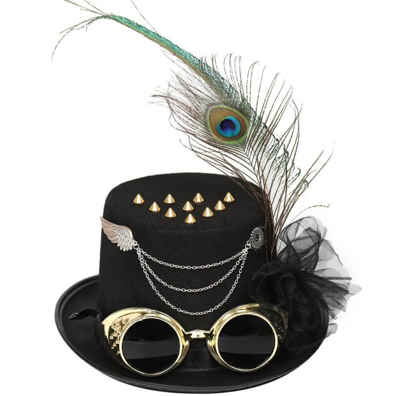 Vintage Steampunk Top Hat Gear Glasses