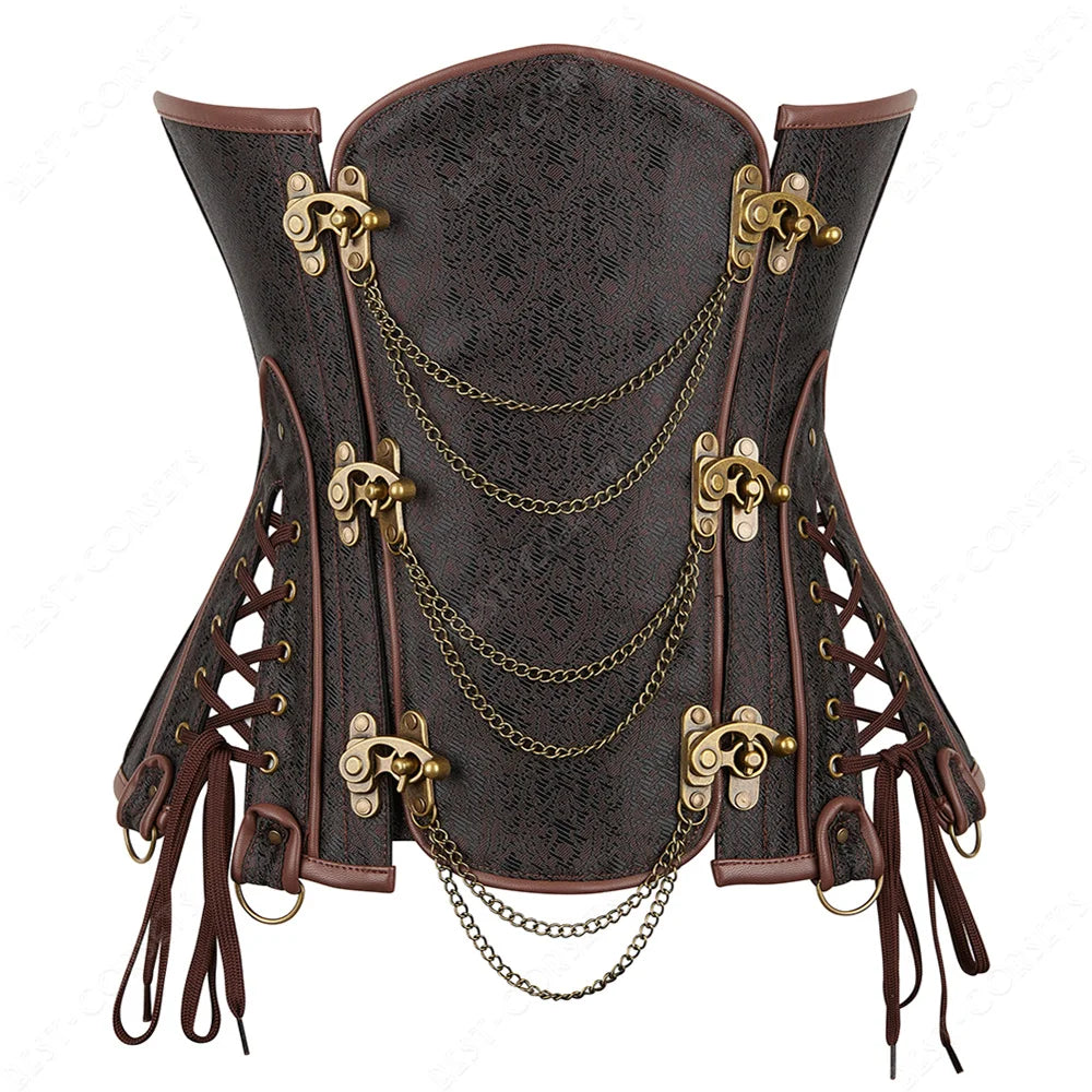 Brown Corset Women Steampunk Faux Leather