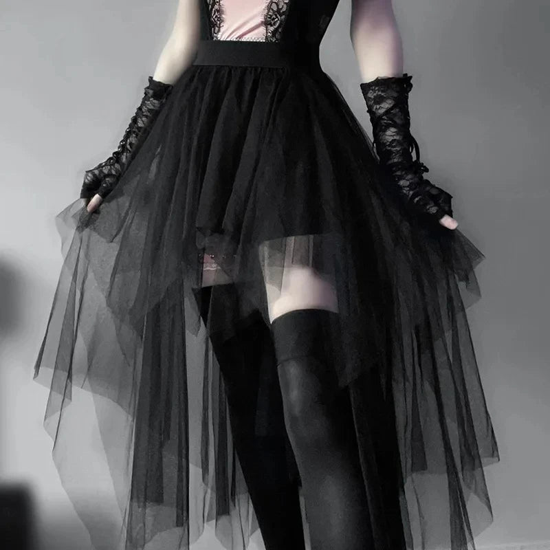 Casual Gothic Steampunk Asymmetric Lace Skirt